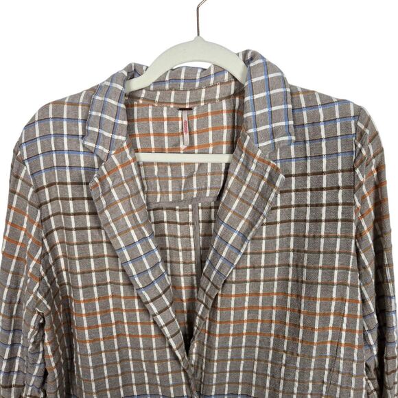 Free People Oversized Plaid Blazer Jacket Taupe Women's Size M - Picture 3 of 11
